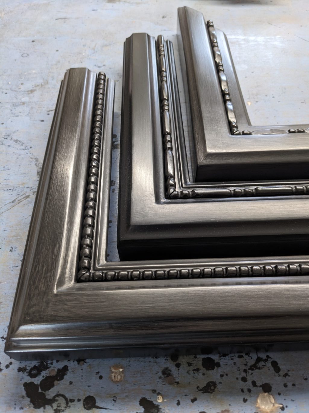 Pearls, and two types of Paternoster carvings on Picture Frames Black Handmade Picture Frame